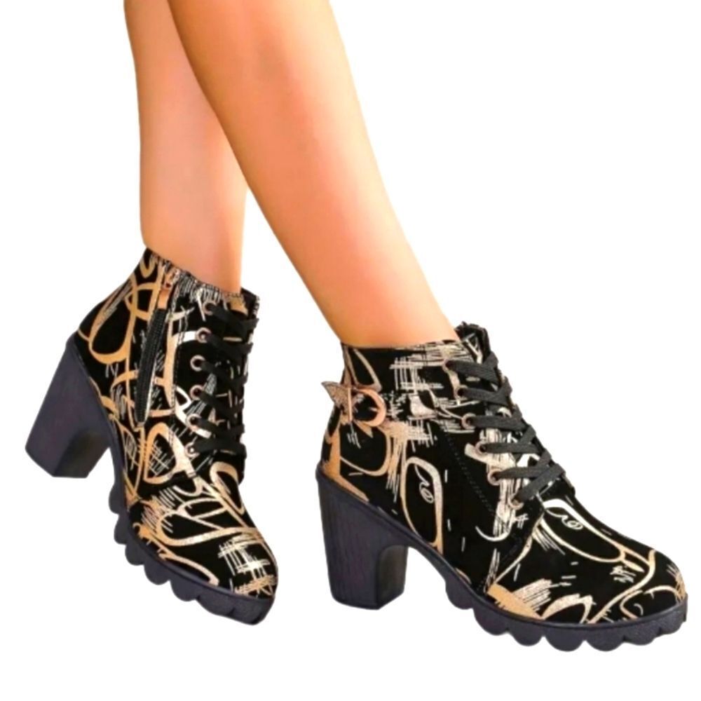 Ladies Printed Chunky Heel Boots Size 7.5